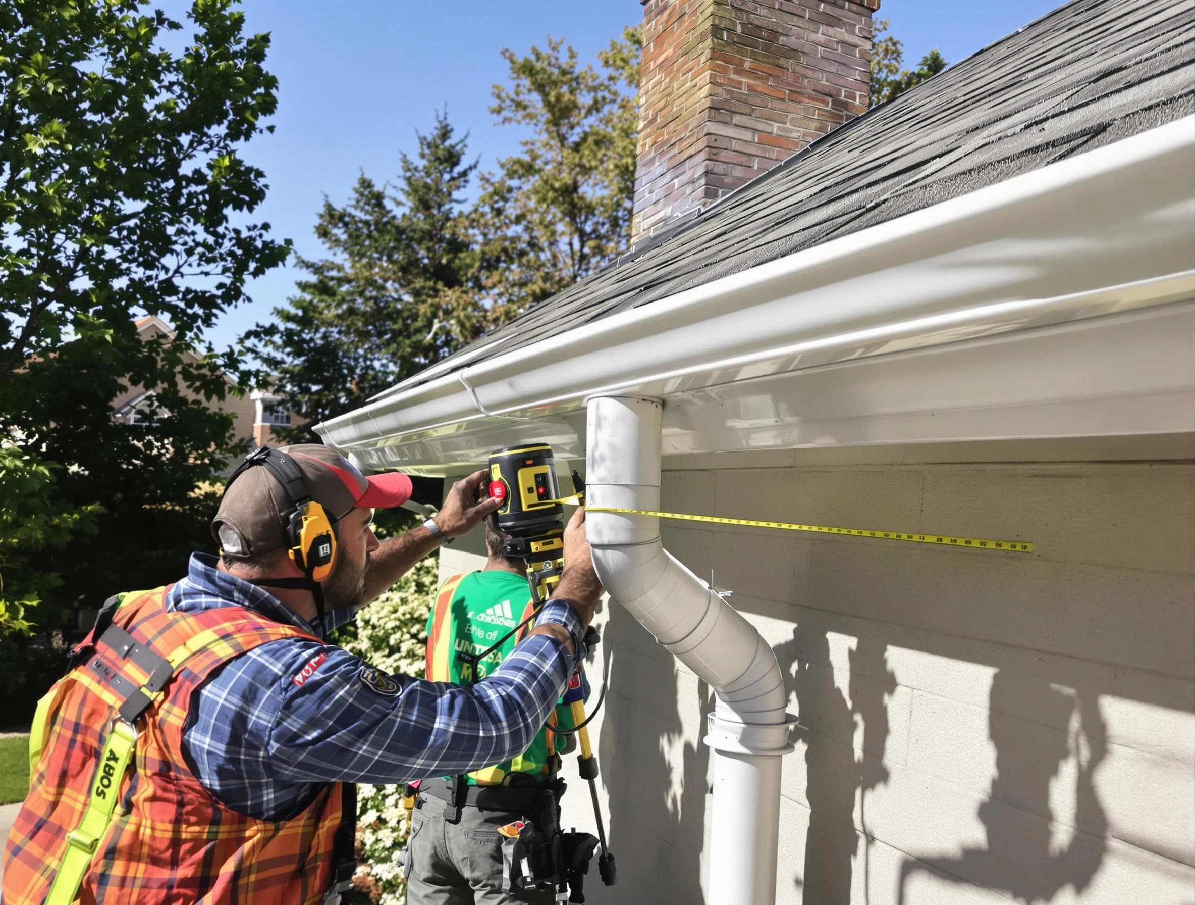 Rocky River Roofing Company installing downspouts at a property in Rocky River, OH