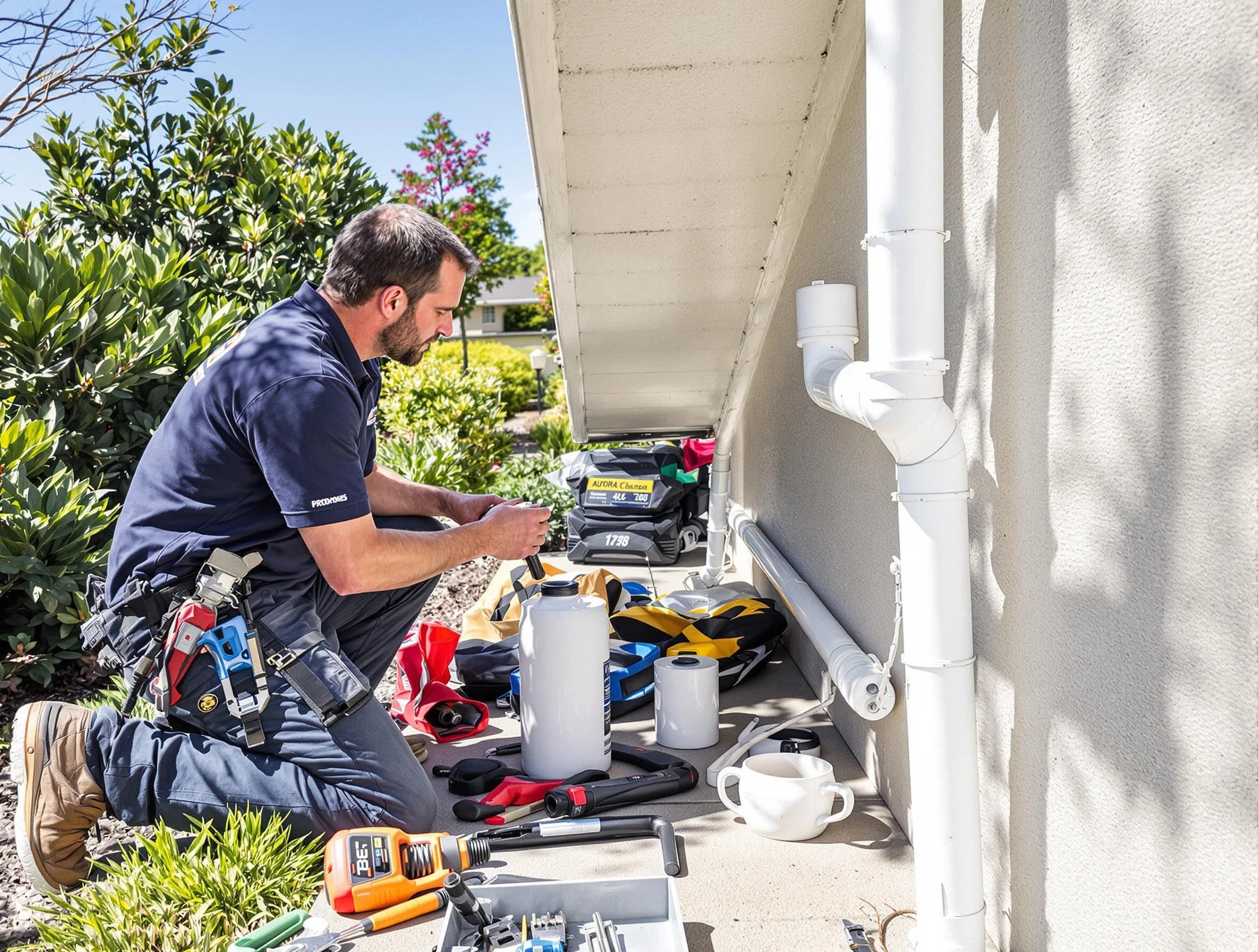 Rocky River Roofing Company expert fixing a downspout in Rocky River, OH