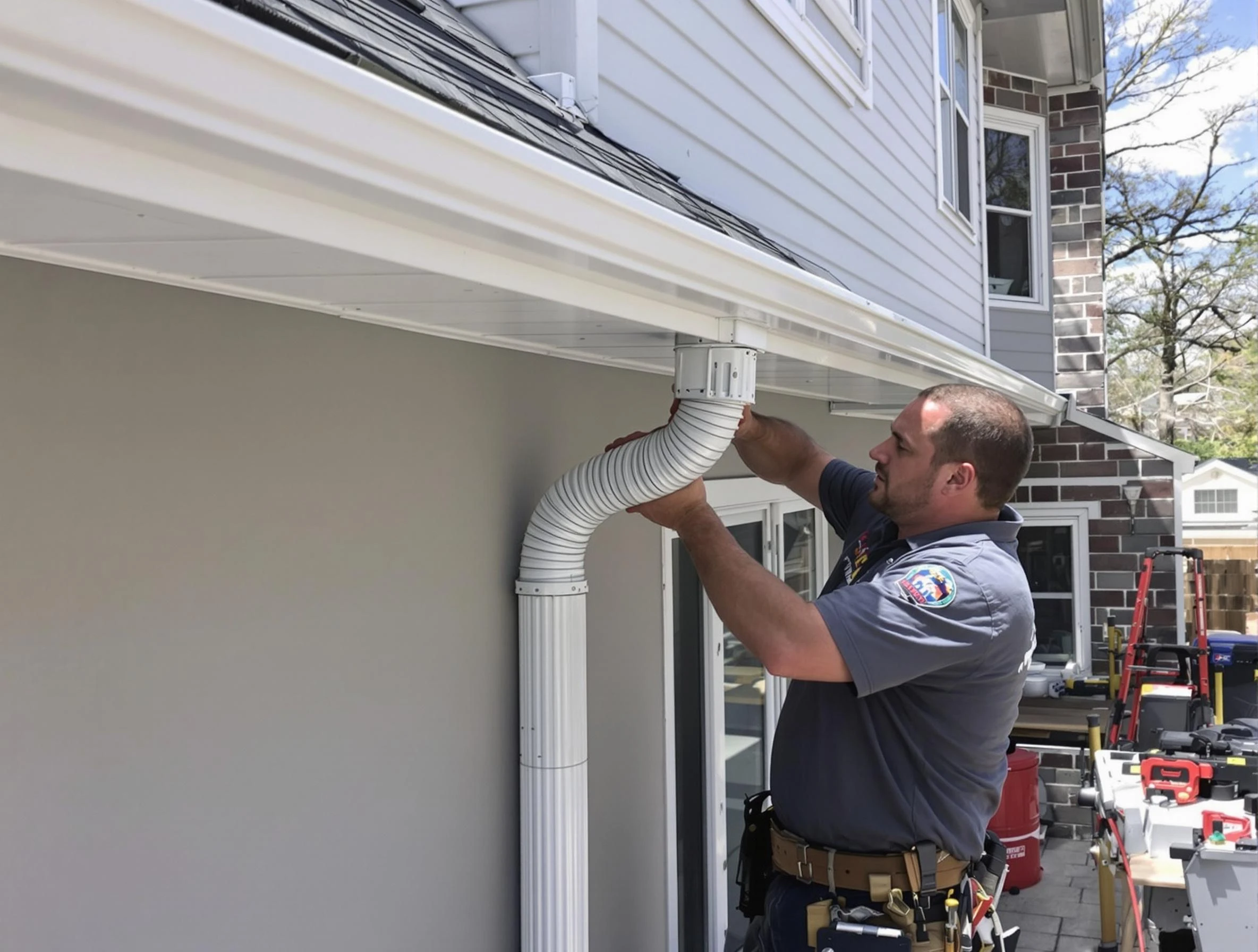 Downspouts installed by Rocky River Roofing Company to guide water away in Rocky River, OH