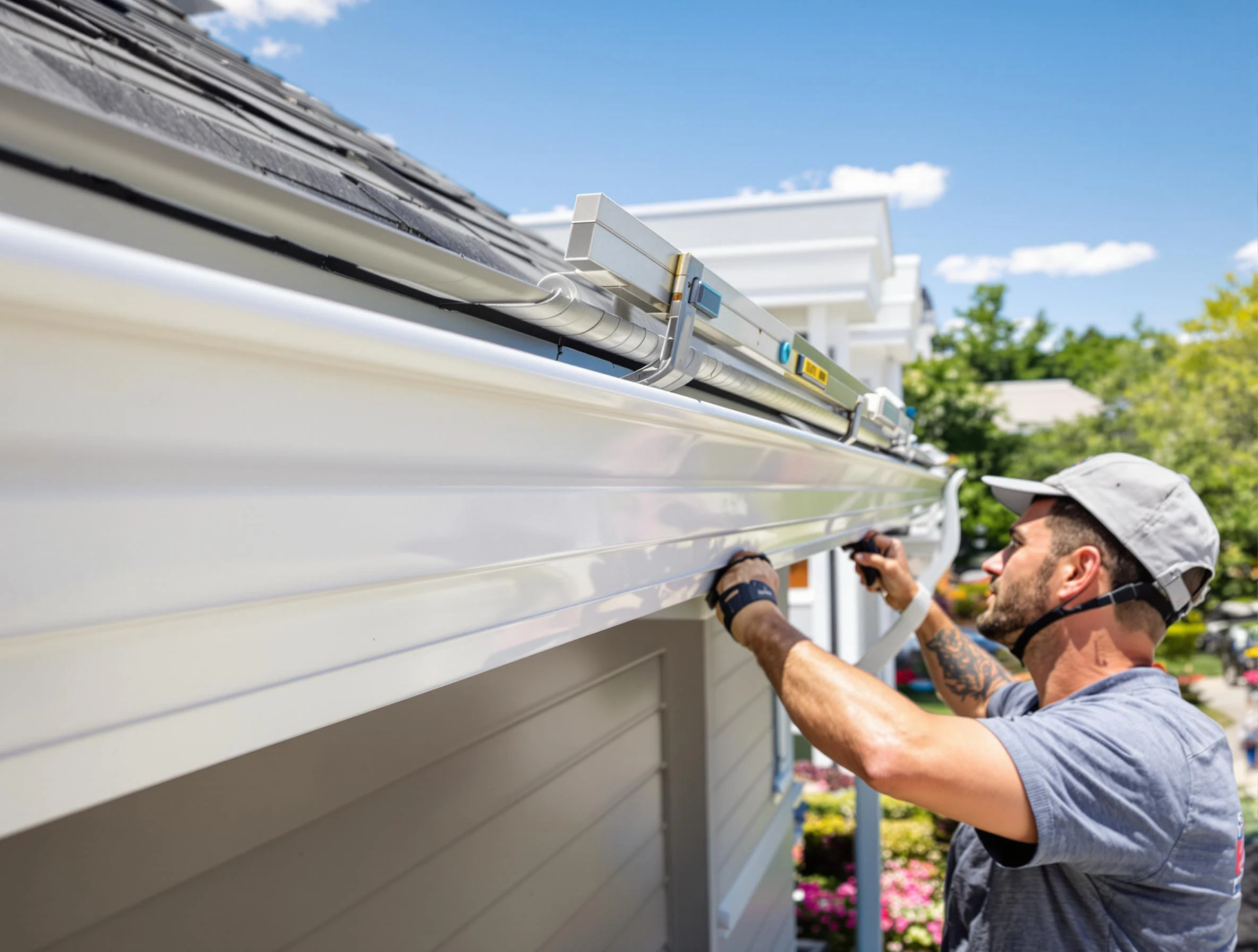 Newly installed gutters by Rocky River Roofing Company for a home in Rocky River, OH