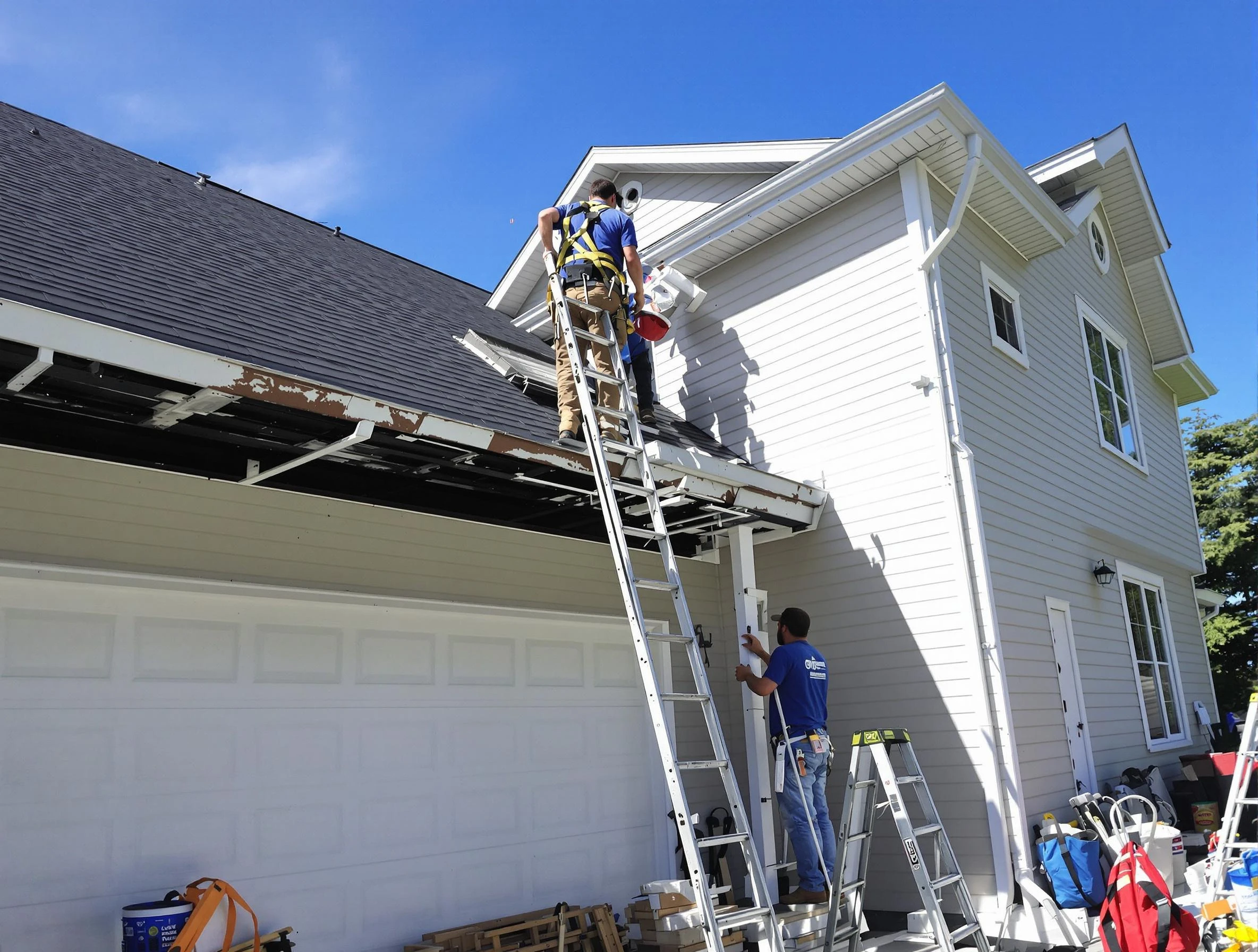 Newly replaced gutters by Rocky River Roofing Company in Rocky River, OH